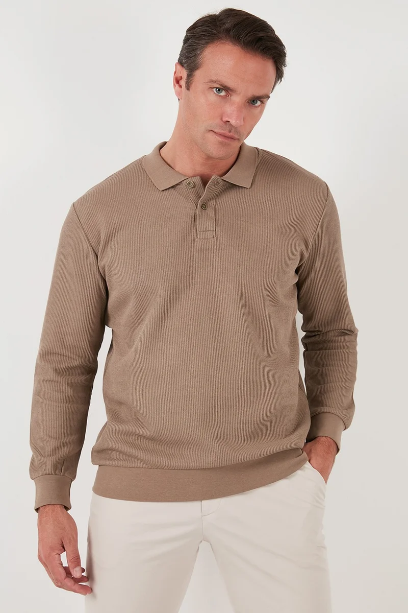 بوراتي Cotton Regular Fit Buttoned Polo Neck Sweat Men's Sweat 5905739