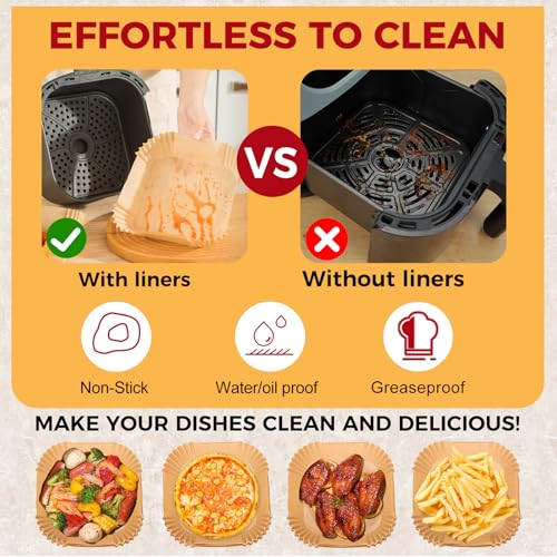 ctizne Air Fryer Liners Disposable - 150Pcs 6.5In Square Parchment Paper for Air Fryer Non-Stick Airfryer Basket Liners for Steamer Microwave Oven - Image 4
