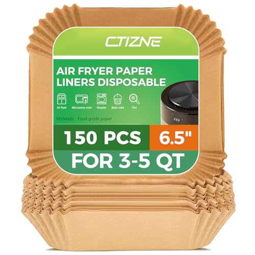 ctizne Air Fryer Liners Disposable - 150Pcs 6.5In Square Parchment Paper for Air Fryer Non-Stick Airfryer Basket Liners for Steamer Microwave Oven - Image 1