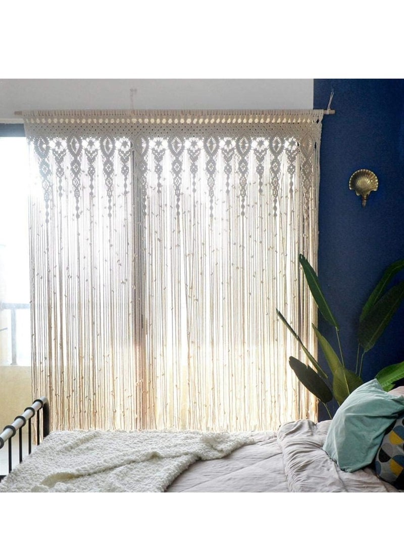 General Lace Wall Hanging Woven Tapestry Door and Window Curtain Bohemian Handmade Cotton Rope Wall Decoration Home Decoration Craft Gift (100*200cm)  - Image 3