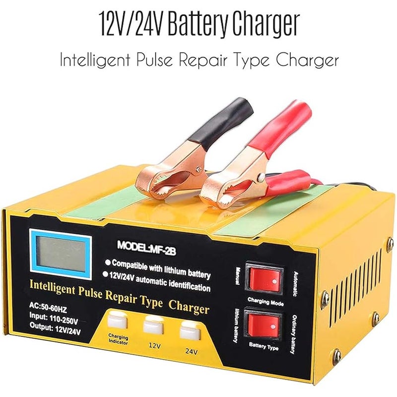 Festnight 12V/24V Battery Charger Intelligent Pulse Repair Type Charger with Digital Display for Car Cell Motorcycle Battery UK Plug - Image 3