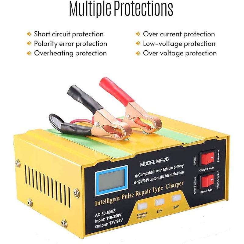 Festnight 12V/24V Battery Charger Intelligent Pulse Repair Type Charger with Digital Display for Car Cell Motorcycle Battery UK Plug - Image 2