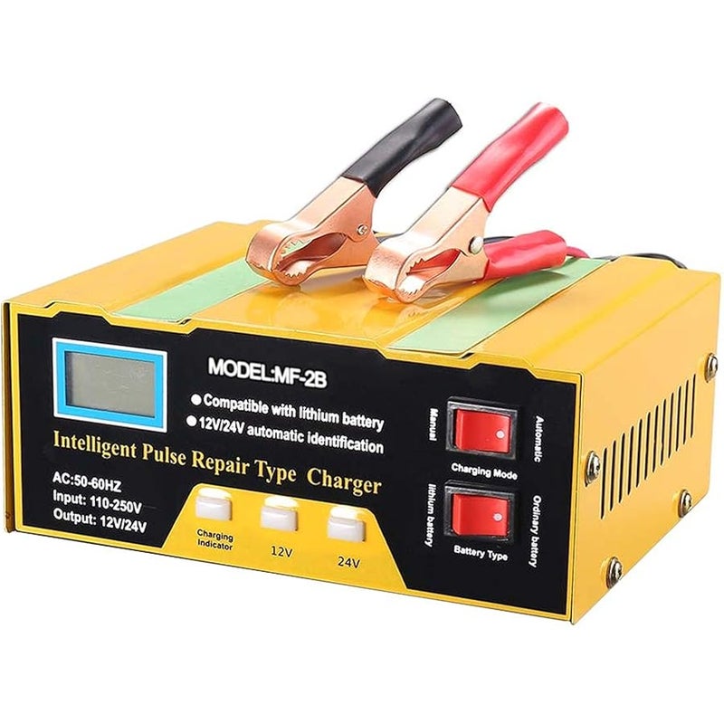Festnight 12V/24V Battery Charger Intelligent Pulse Repair Type Charger with Digital Display for Car Cell Motorcycle Battery UK Plug - Image 1