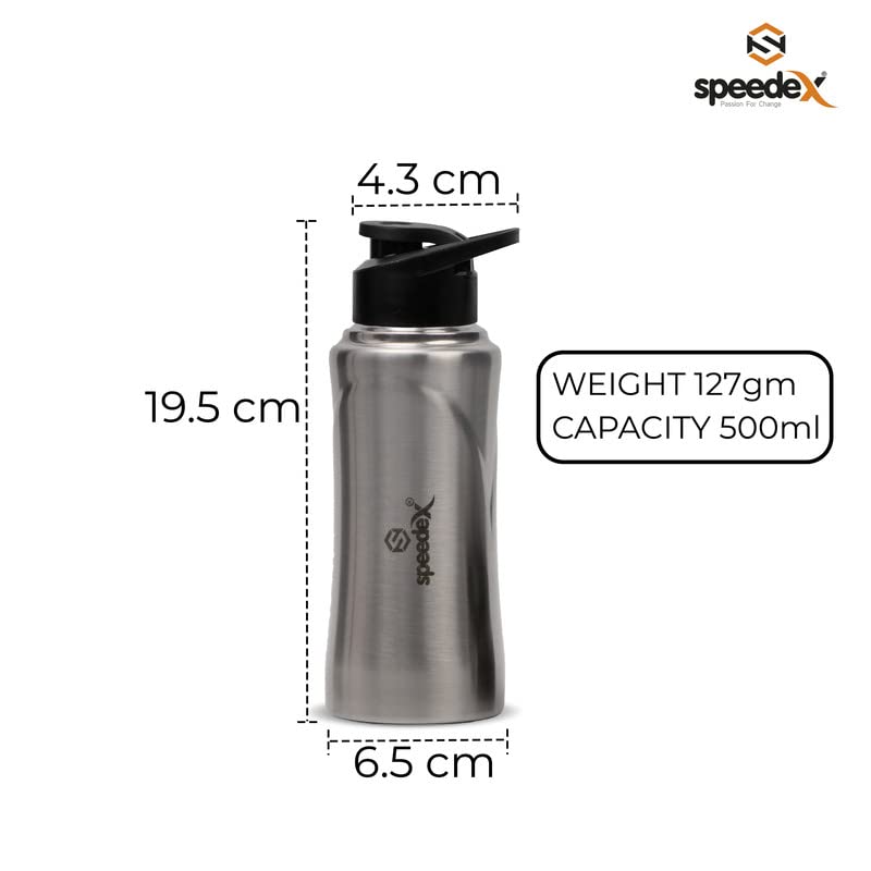 Speedex Water Bottle 500 ML, Silver Color, Stainless Steel Sipper Bottles for Girls and Boys, Adults & Kids, Gym, Sports, Fridge Use, Perfect for School & Office - Single Bottle Set - Image 2