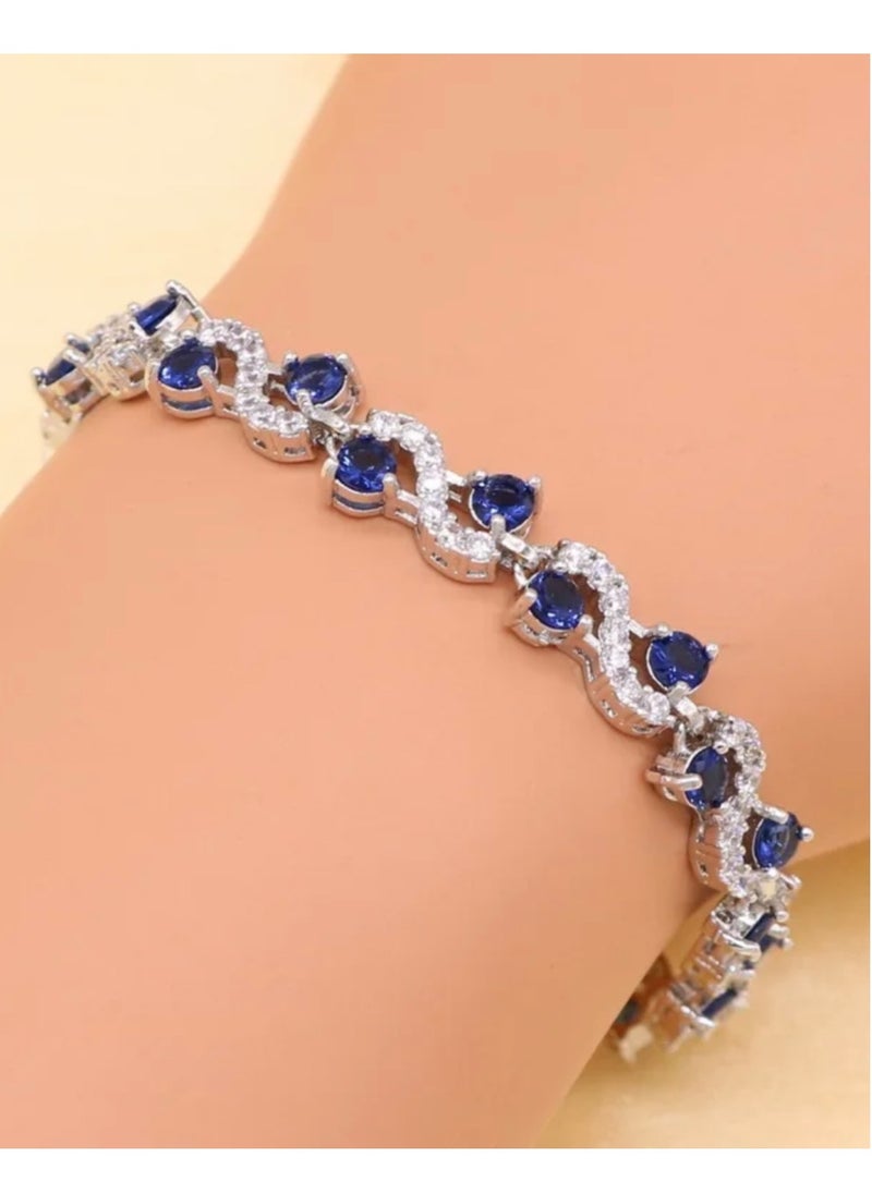 NOON'S UP - Elegant Silver Plated Cubic Zircon Bracelet For Women Size 17cm - Image 1