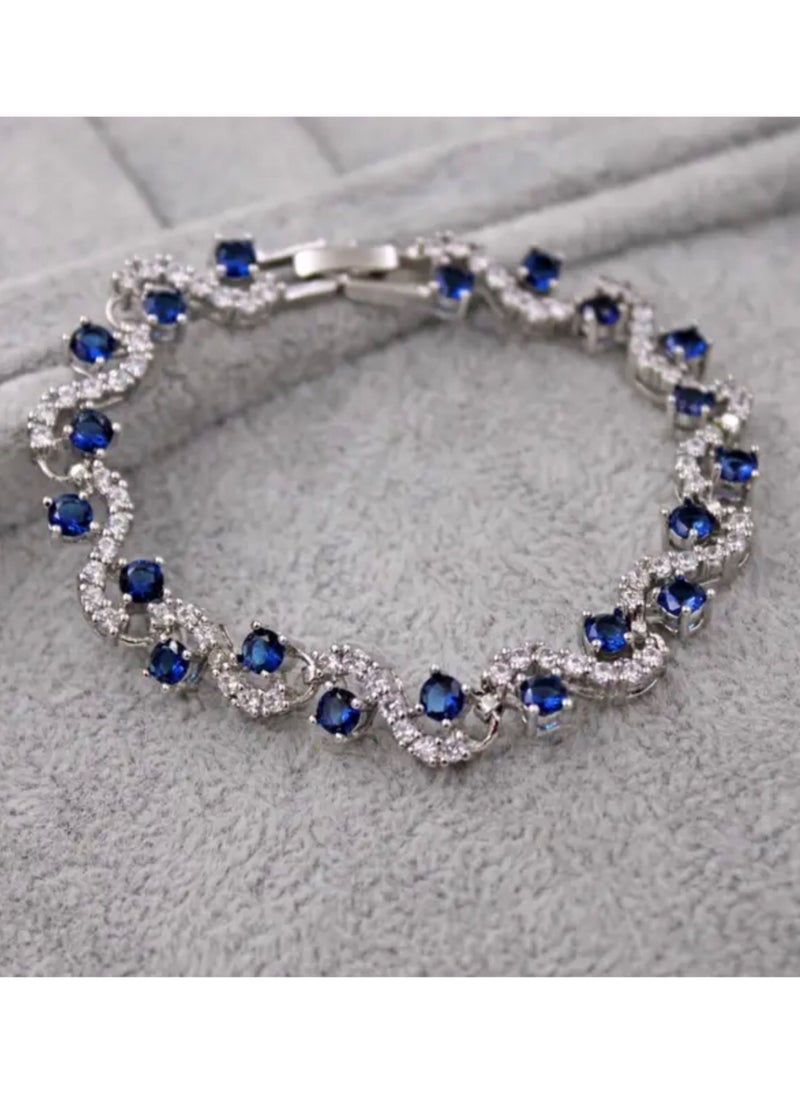 NOON'S UP - Elegant Silver Plated Cubic Zircon Bracelet For Women Size 17cm - Image 1