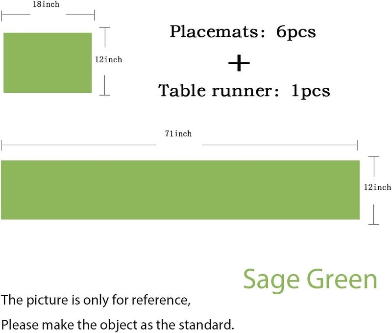 pigchcy Elegant Placemats and Table Runner, Washable Durable Plastic, 6pcs Placemats + 1pcs Runner, Sage Green - Image 2