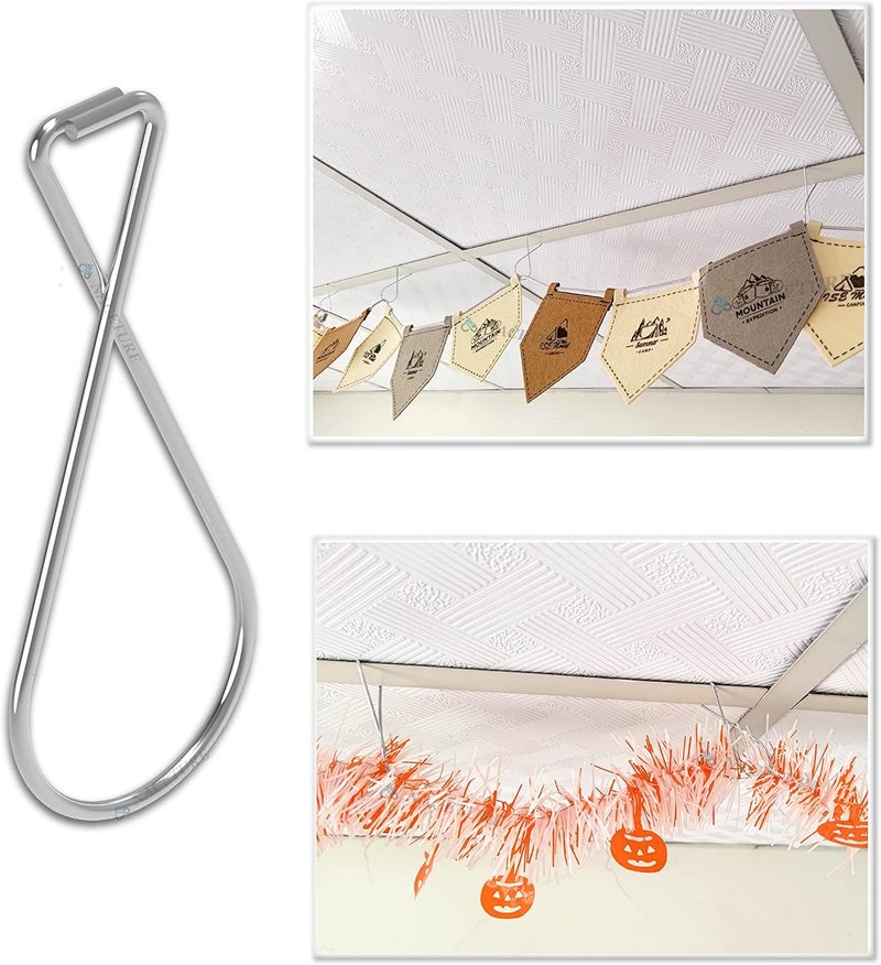 NACETURE Ceiling Hook Clips- 100 Pack Drop Ceiling Hanger Hooks Hanging on Suspended Ceiling Tile, Grid Clips Heavy Duty for Light Plant Office Home Stores Classroom and Wedding Decorations - Image 4