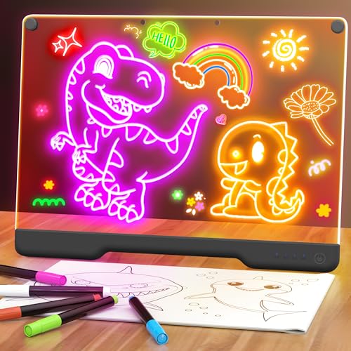 Geokay 16Inch Rechargeable Doodle Glow LED Note Board 7Color Light Modes Neon Art Dry Erase Light Up Drawing Pad with Builtin Stand Sketching Gift Toy for KidsGirlsTeens 5 Markers Tracing Book - Image 1