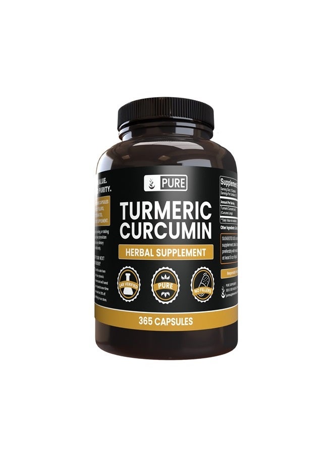 Pure Organic Ingredients Pure Original Ingredients Turmeric Curcumin (365 Capsules) No Magnesium Or Rice Fillers, Always Pure, Lab Verified - Image 1