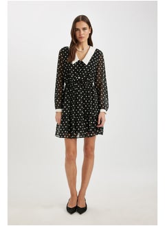 Woman Smart Casual Elastic Waist Long Sleeve Woven Dress