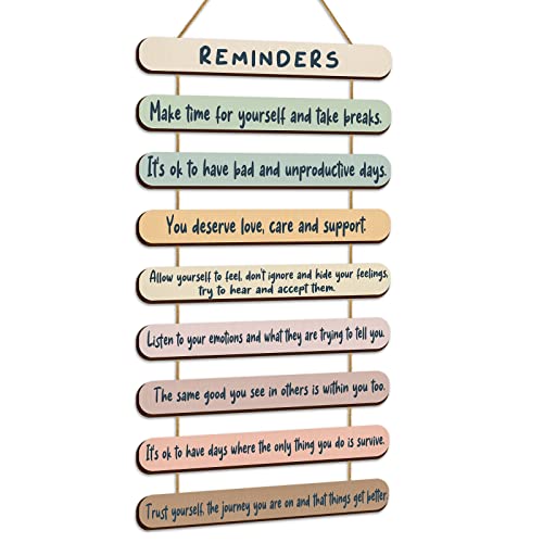 Yookeer Mental Health Reminders Wall Decors Wooden Hanging Art Counseling Room Decor Positive Psychology Affirmations Feelings Pediments for Home Counseling Office(Bright Color,English Style) - Image 5