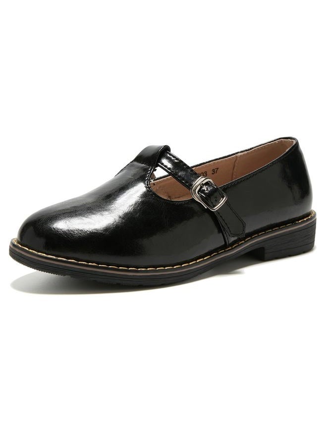 TRULAND Women's Leather Penny Loafers – Slip On Wingtip Oxfords Tassel Loafers Comfortable Casual Dressy Shoes for Office Work, All Black Mary Jane, 39.5 EU