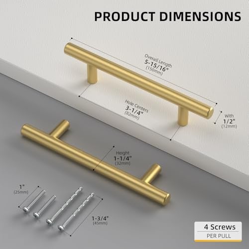 Goldenwarm 20 Pack 314 Inch Cabinet Handles Brushed Brass Drawer Pulls Kitchen Bathroom Cabinet Handles Gold Decorative Dresser Hardware - Image 3