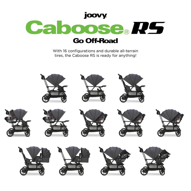 Joovy Caboose RS Sit  Stand Double Stroller for Children Up to 55 lb with AllTerrain Wheels UPF50 Sun Canopy  Magnetic 5Point Safety Harnesses Jet - Image 3