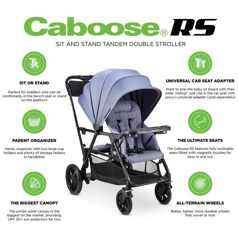 Joovy Caboose RS Sit  Stand Double Stroller for Children Up to 55 lb with AllTerrain Wheels UPF50 Sun Canopy  Magnetic 5Point Safety Harnesses Jet - Image 5