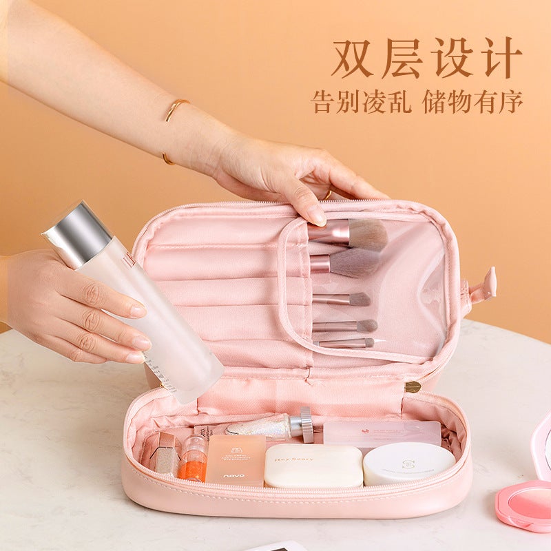 Berger Bag Pu Solid Color Women'S Cloud Cosmetic Bag Large Capacity Portable Ins Advanced Sense Internet Trendy 2023 Wash Bag - Image 3