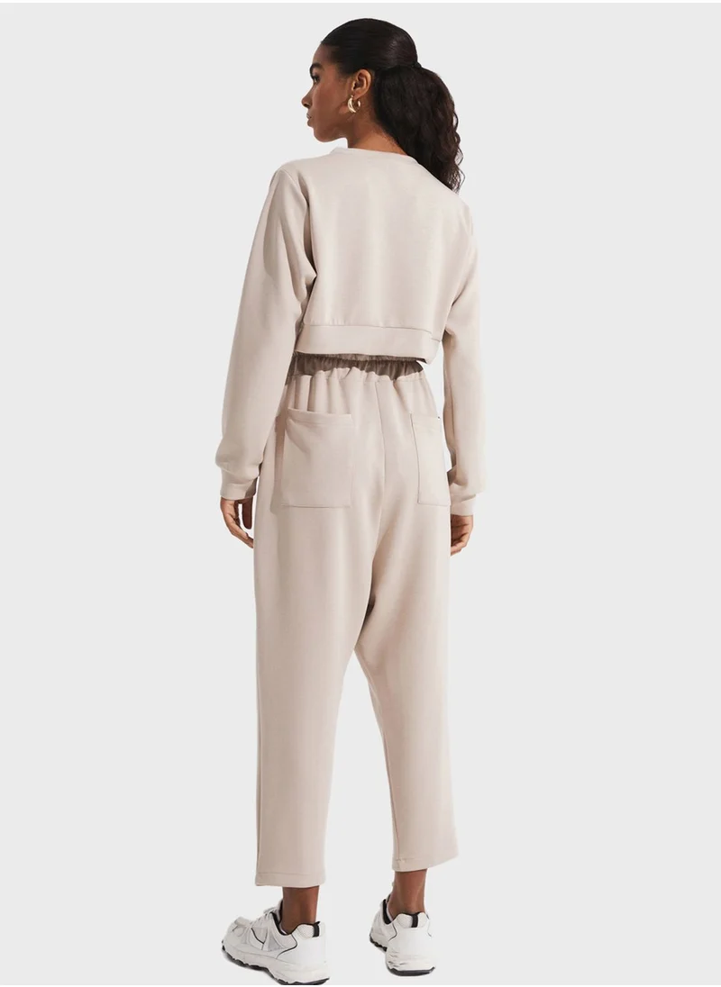 جون Crew Neck Top & Drawstring Pants Set