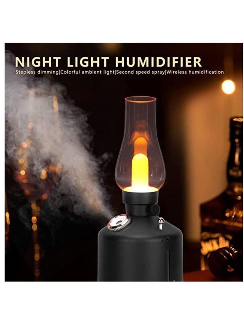 Retro Air Humidifier Vintage Lamp Night Light Nano Mist Sprayer Aromatherapy Diffuser USB Rechargeable Portable Air Humidifier 1200mAh Wireless Aromatherapy Diffuser Auto Shut Off Type C 280ML Black