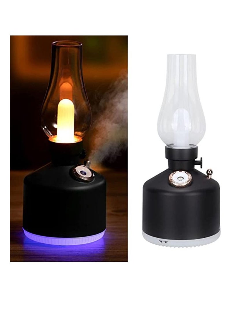 Retro Air Humidifier Vintage Lamp Night Light Nano Mist Sprayer Aromatherapy Diffuser USB Rechargeable Portable Air Humidifier 1200mAh Wireless Aromatherapy Diffuser Auto Shut Off Type C 280ML Black