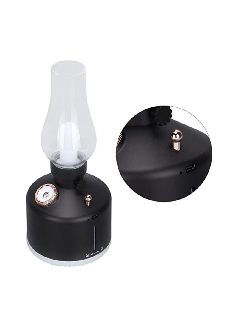 Retro Air Humidifier Vintage Lamp Night Light Nano Mist Sprayer Aromatherapy Diffuser USB Rechargeable Portable Air Humidifier 1200mAh Wireless Aromatherapy Diffuser Auto Shut Off Type C 280ML Black