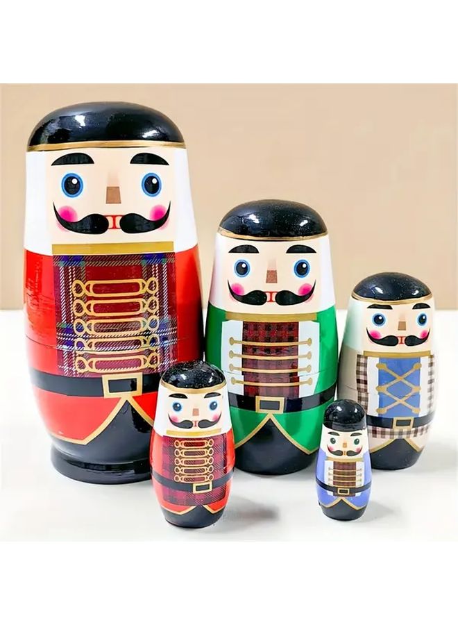 مجموعة دمى ماتريوشكا يدوية الصنع من الفئة الخامسة، ألعاب تركيب خشبية ملونة متداخلة - Image 1