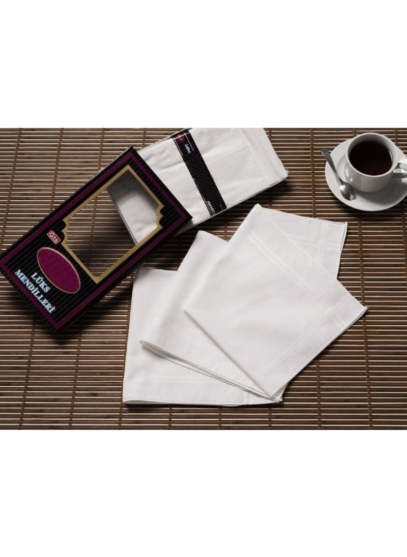 Hepsine Rakip Competing All 12 Hand Pocket White Fabric Handkerchiefs with Black Box Gm-White  - Image 2