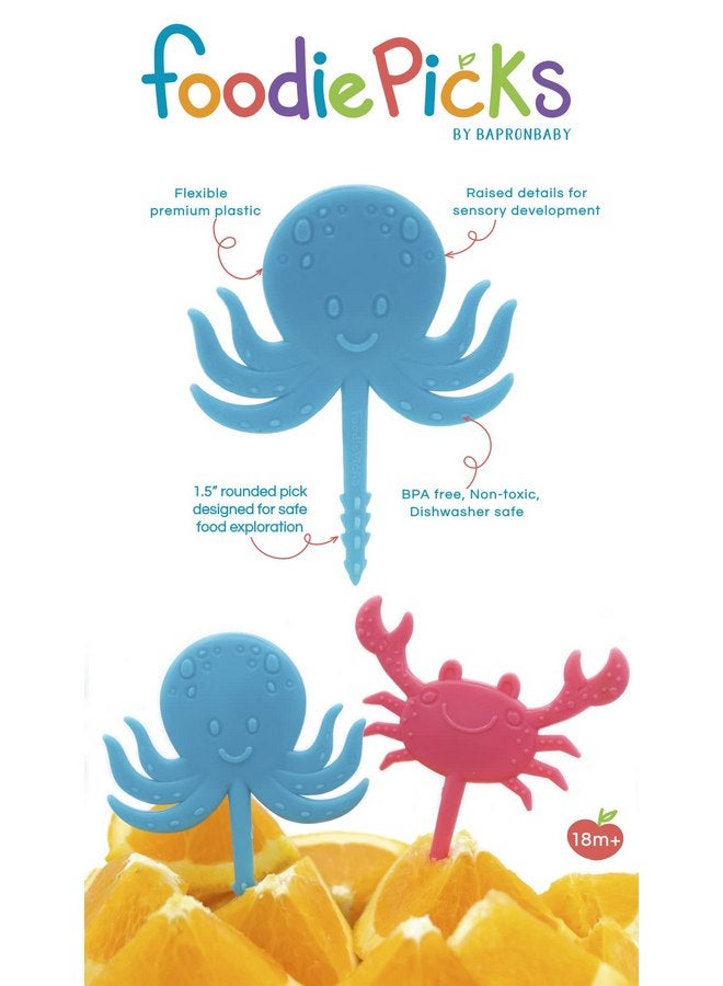 BapronBaby Sea Life Foodie Picks (2 Pack - Crab & Octopus) - Toddlers + Preschoolers Utensils - BPA Free - Dishwasher Safe - Self Feeding - 18 Months+ - Image 2