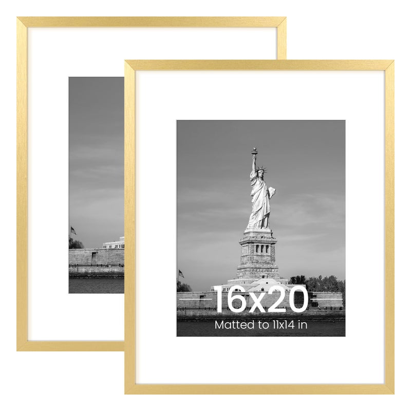 ENJOYBASICS 16x20 Picture Frame, Display Poster 11x14 with Mat or 16 x 20 Without Mat, Wall Gallery Photo Frames, Gold, 2 Pack - Image 1