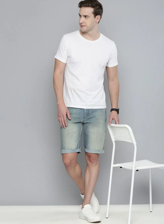 The Indian Garage Co Men Slim Fit Solid Mid-Rise Denim Shorts