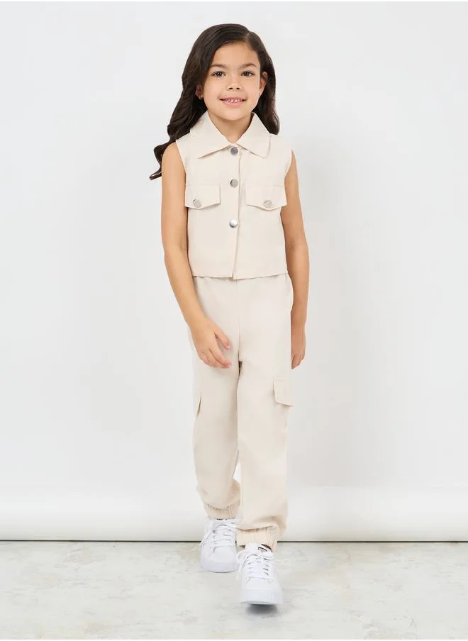 ستايلي Pack of 3 - Graphic Print Cami, Sleeveless Crop Jacket & Cargo Pant Set