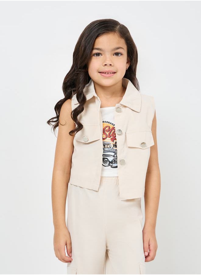 Styli Pack of 3 - Graphic Print Cami, Sleeveless Crop Jacket & Cargo Pant Set  - Image 4