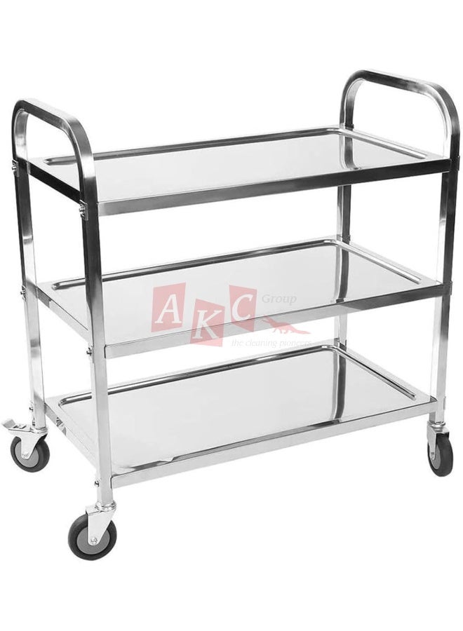 AKC Stainless Steel square Tube 3 Tiers Stainless Steel 1.0mm Food Serving Dish Trolley Cart for Hotel and Restaurant (Large) - Image 1
