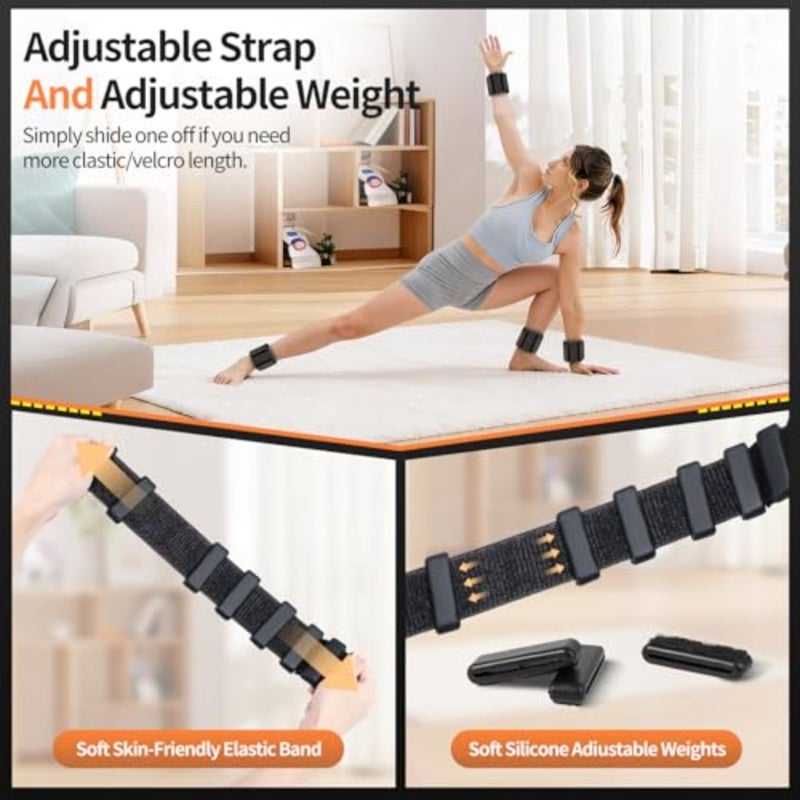 Adjustable Wrist and Ankle Weights Set - 1LB Each 2 PCs for Strength Training, Walking and Yoga, Wearable Arm/Leg Weights for Women and Men, Pilates, Barre, Gym, Running - Black - Image 3