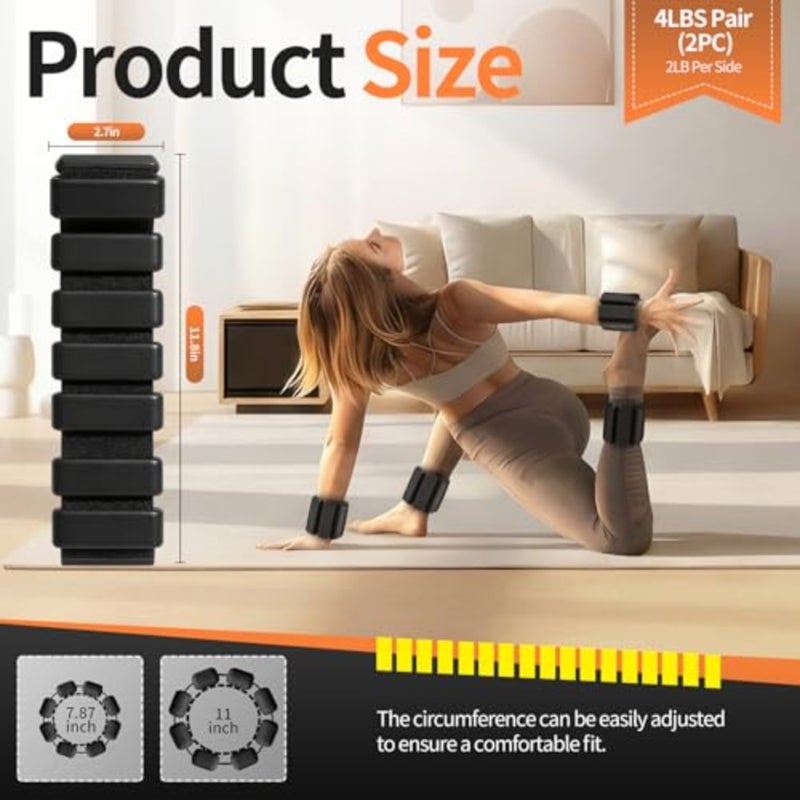 Adjustable Wrist and Ankle Weights Set - 1LB Each 2 PCs for Strength Training, Walking and Yoga, Wearable Arm/Leg Weights for Women and Men, Pilates, Barre, Gym, Running - Black - Image 2