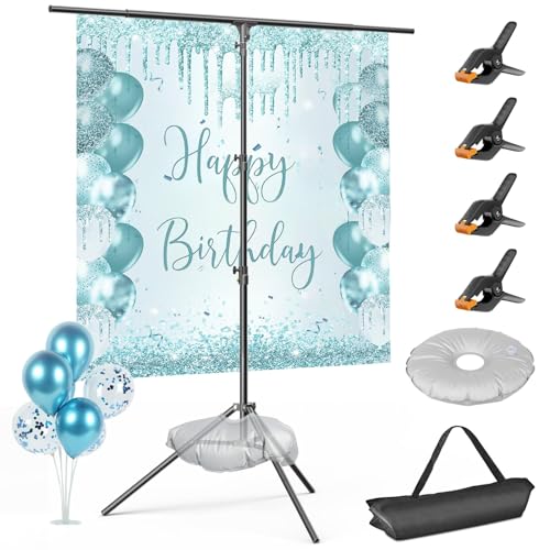 EMART T Shape Backdrop Stand 85x5ft Adjustable Green Screen Photo Banner Holder with Water Bag and 4 Clamps Photography Background Support Kit for Parties Photoshoot Balloon - Image 1