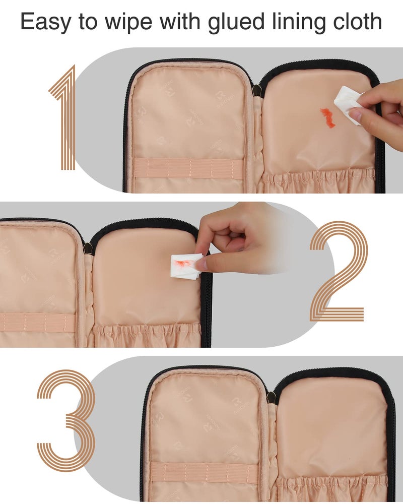 Relavel Makeup Bag, Small Makeup Bag for Women, Travel Cosmetic Bag, 2 Layers Waterproof Makeup Organizer Storage with Makeup Brush Holder, Black - Image 5