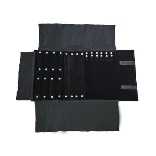 SCIKHEFT Velvet Travel Jewelry Case Roll Bag Organizer for Necklace Bracelet Earrings Ring (Black) (Black set) - Image 1