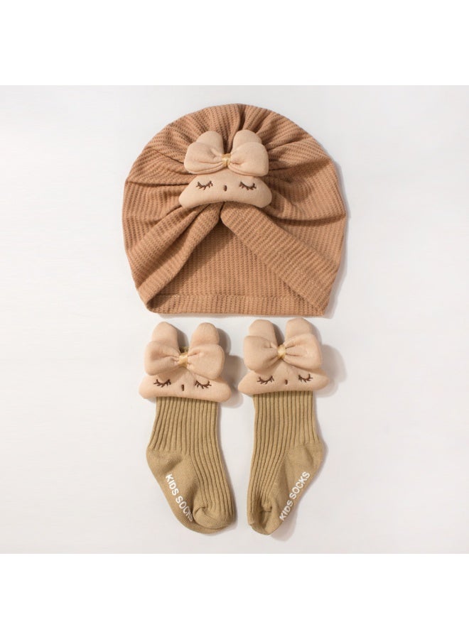 Baby sock and hat set, cute solid color soft hat and socks for children, newborn clothing and accessories
