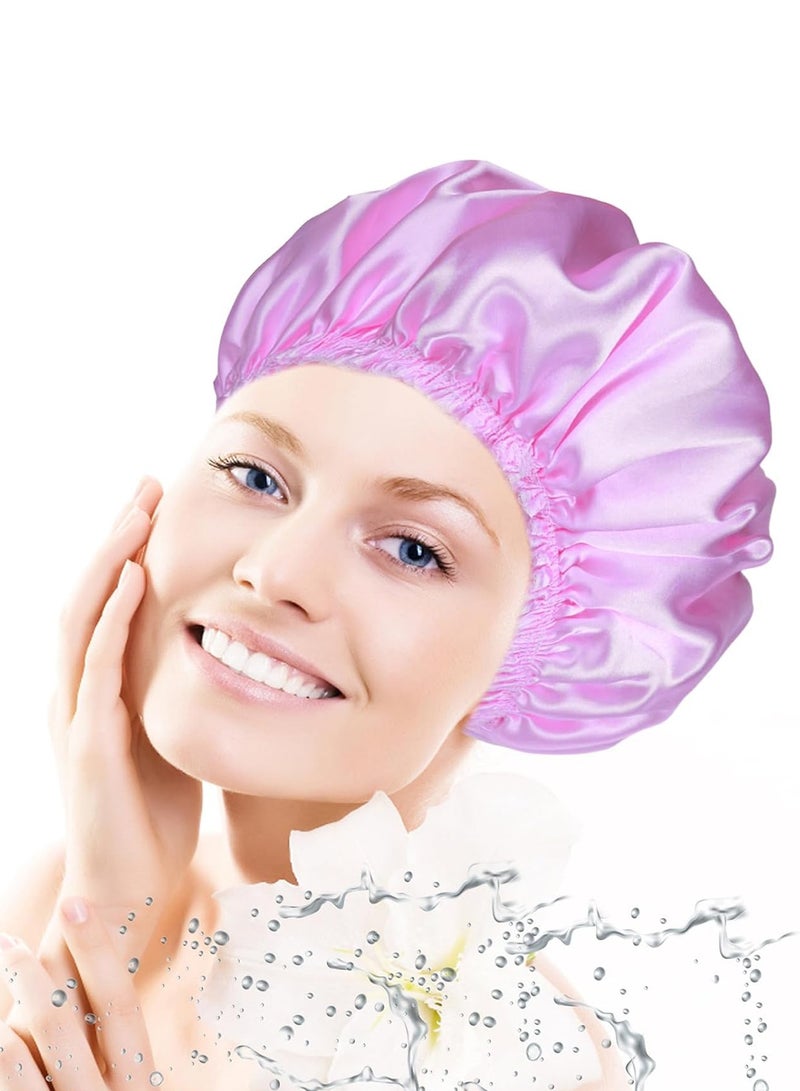 LENND Shower Caps for Women, 4 PCS Elastic and Reusable Bath Caps, Double Waterproof Layers Shower Cap, Bathing Shower Caps, Environmental Protection Hair Bath Hat - Solid Color - Image 5