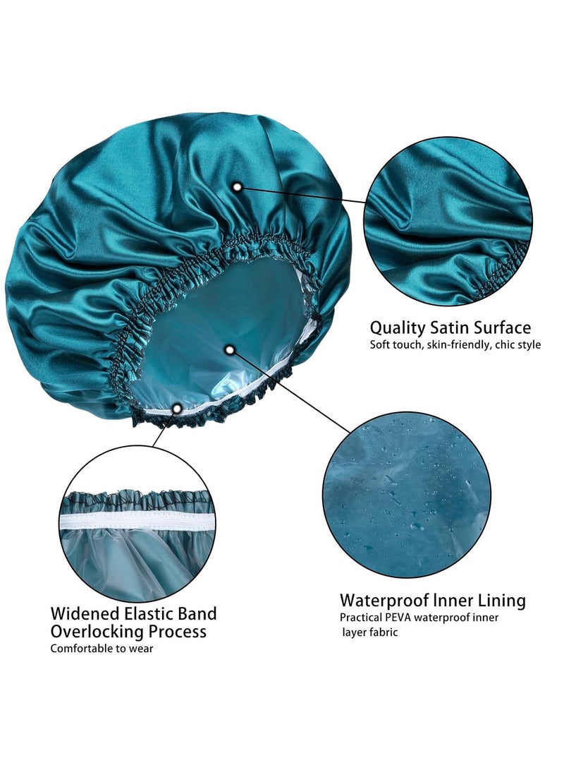 LENND Shower Caps for Women, 4 PCS Elastic and Reusable Bath Caps, Double Waterproof Layers Shower Cap, Bathing Shower Caps, Environmental Protection Hair Bath Hat - Solid Color - Image 2