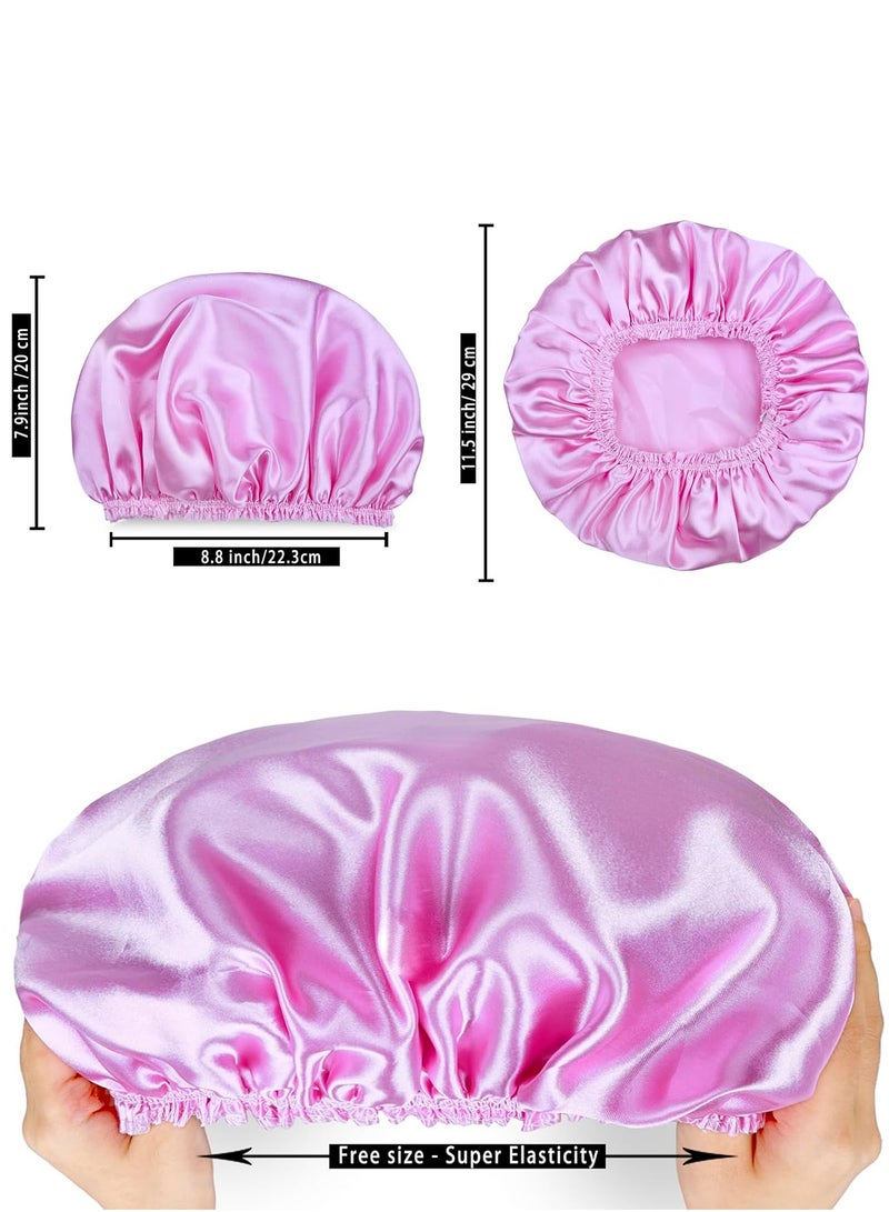 LENND Shower Caps for Women, 4 PCS Elastic and Reusable Bath Caps, Double Waterproof Layers Shower Cap, Bathing Shower Caps, Environmental Protection Hair Bath Hat - Solid Color - Image 3