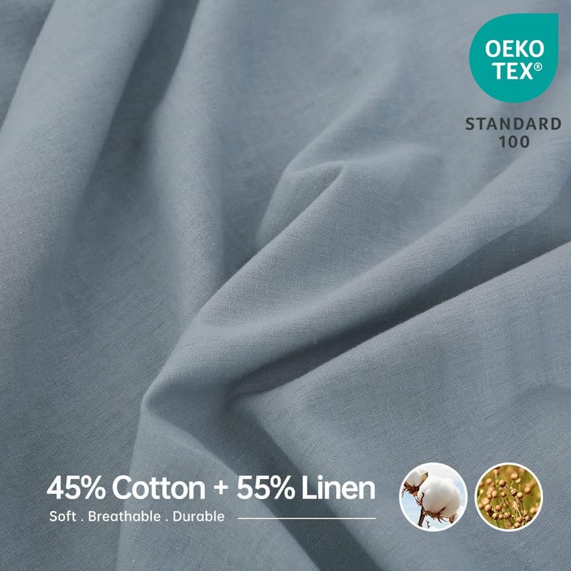 Simple&Opulence Belgian Linen Sheet Set Solid Color - 4 Pieces (1 Flat Sheet, 1 Fitted Sheet & 2 Pillowcases) Natural Flax Cotton Blend Soft Breathable Farmhouse Bedding - Queen Size, Dusty Blue - Image 2