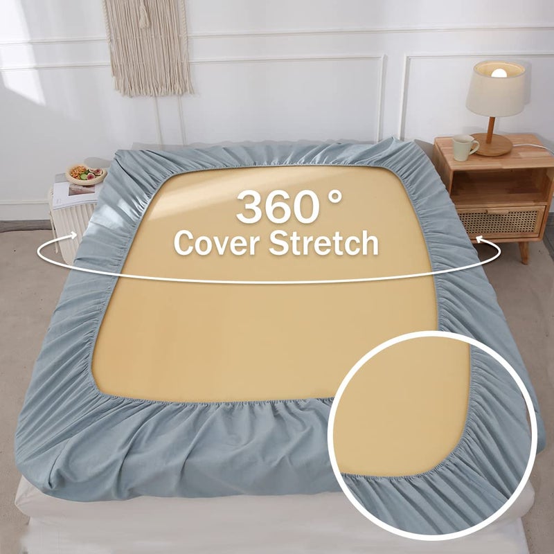 Simple&Opulence Belgian Linen Sheet Set Solid Color - 4 Pieces (1 Flat Sheet, 1 Fitted Sheet & 2 Pillowcases) Natural Flax Cotton Blend Soft Breathable Farmhouse Bedding - Queen Size, Dusty Blue - Image 3