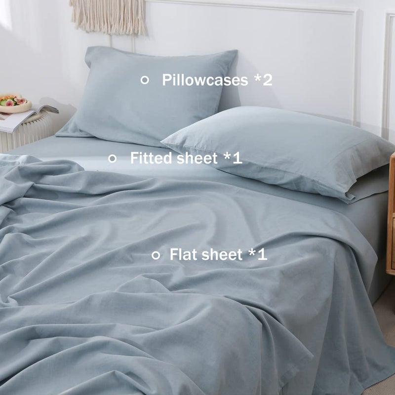 Simple&Opulence Belgian Linen Sheet Set Solid Color - 4 Pieces (1 Flat Sheet, 1 Fitted Sheet & 2 Pillowcases) Natural Flax Cotton Blend Soft Breathable Farmhouse Bedding - Queen Size, Dusty Blue - Image 4