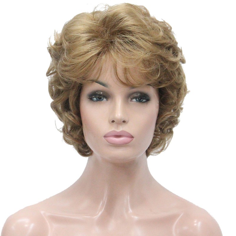 Lydell Womens Short Curly Wavy Wig Synthetic Hair Full Wig 6 inches 19 Light Strawberry Blonde - Image 2