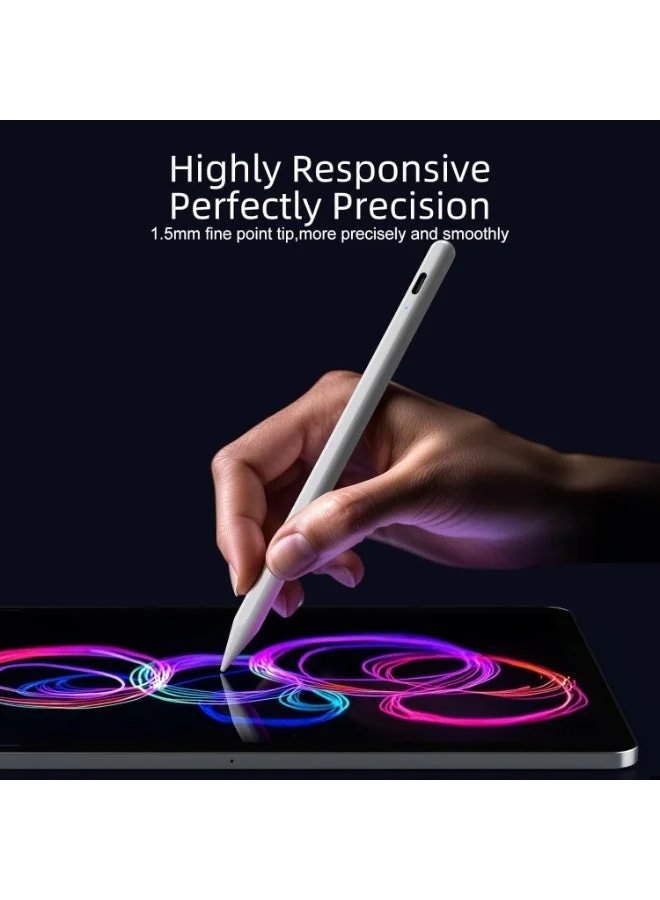 WYE Stylus Touch Pen | Universal Capacitive Pen | Stylus Pen for iPad 6th-11th Generation-2X Fast Charge Active Pencil Compatible with 2018-2026 Apple iPad Pro 11"/12.9"/M4, iPad Air 3/4/5/M2/M3/M4,iPad mini 5/6/7 Gen-White