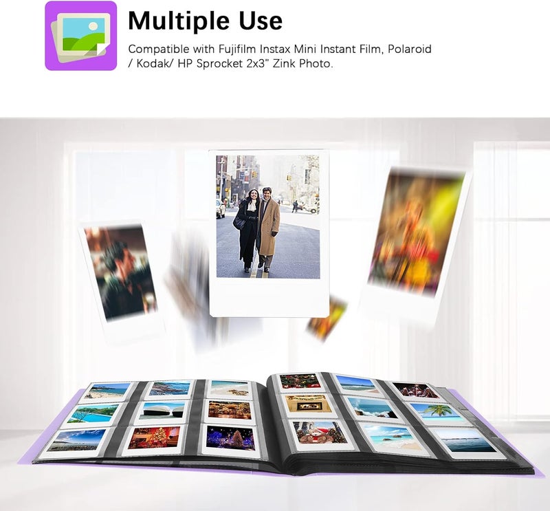 Veicevol 432 Pockets Photo Album for Fujifilm Instax Mini Camera, Polaroid Camera, for Fujifilm Instax Mini 12 11 9 40 99 90 8 7 Evo LiPlay Instant Camera, Polaroid Snap PIC-300 Z2300 Instant Camera (Purple) - Image 2