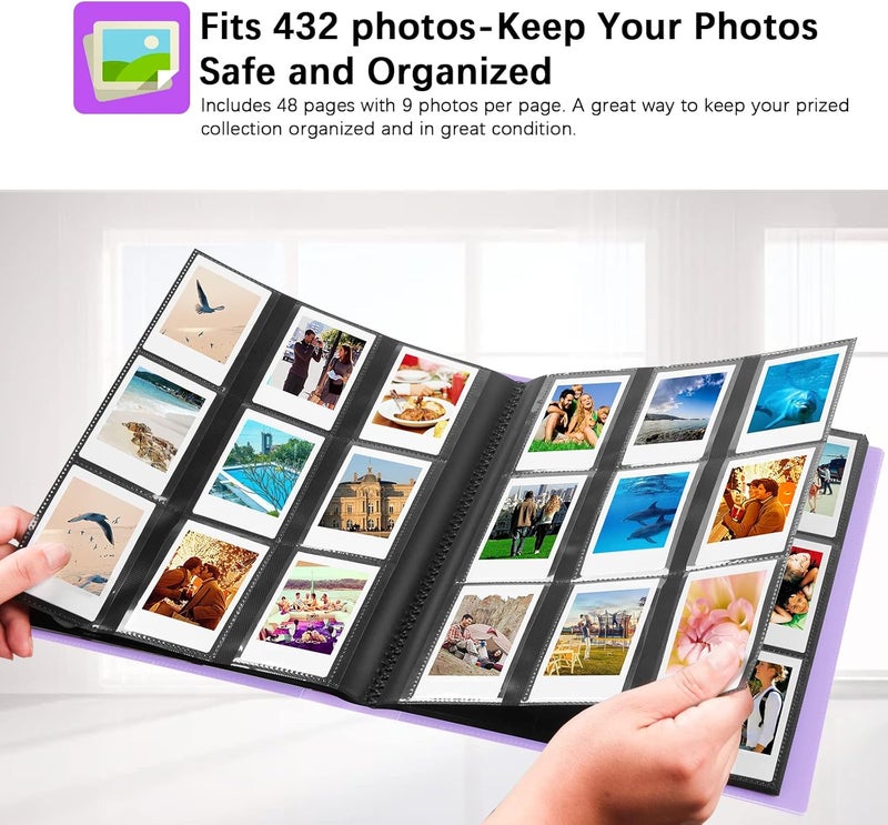 Veicevol 432 Pockets Photo Album for Fujifilm Instax Mini Camera, Polaroid Camera, for Fujifilm Instax Mini 12 11 9 40 99 90 8 7 Evo LiPlay Instant Camera, Polaroid Snap PIC-300 Z2300 Instant Camera (Purple) - Image 3