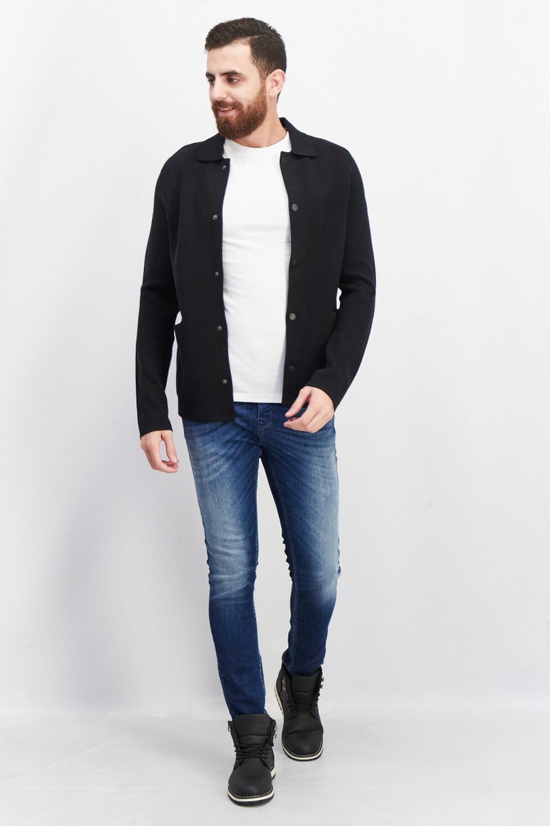 Men Plain Jacket Shirt, Black